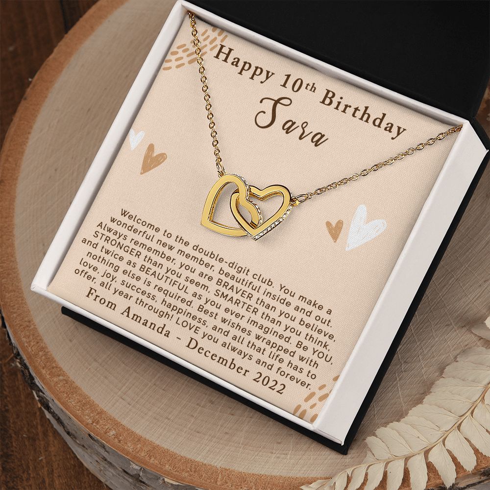 Happy 10th Birthday | Personalized | Interlocking Hearts Necklace - Julri Box