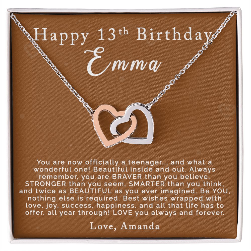 Happy 13th Birthday | Personalized | Interlocking Hearts Necklace - Julri Box