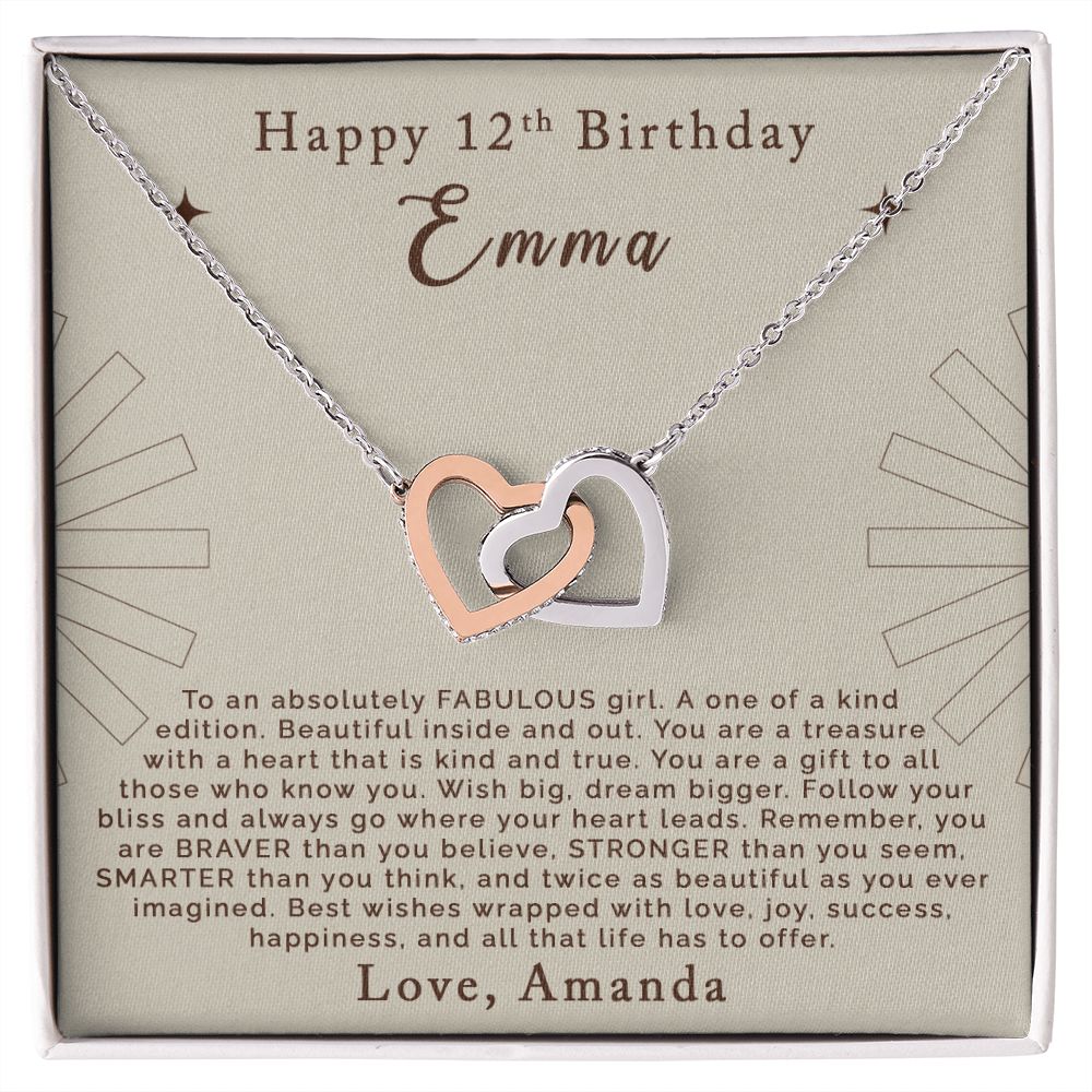 Happy 12th Birthday | Personalized | Interlocking Hearts Necklace - Julri Box