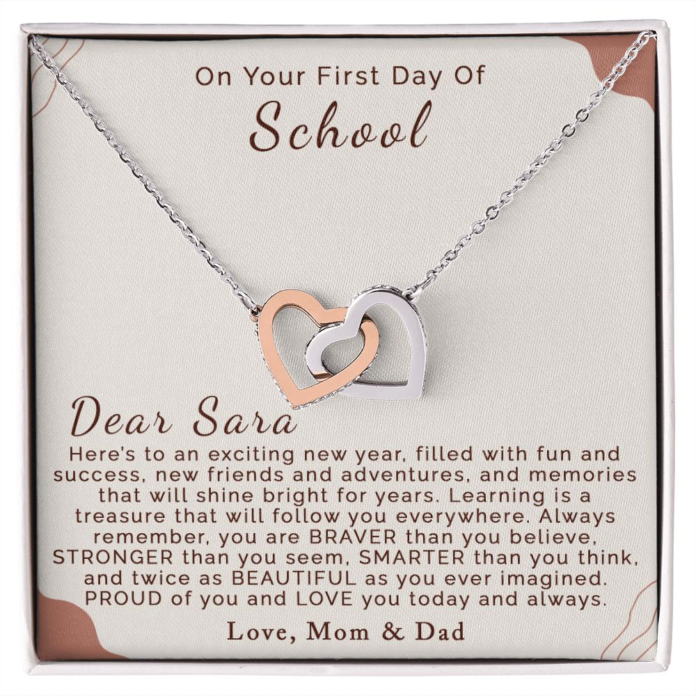 First Day of School | Personalized | Interlocking Hearts Necklace - Julri Box