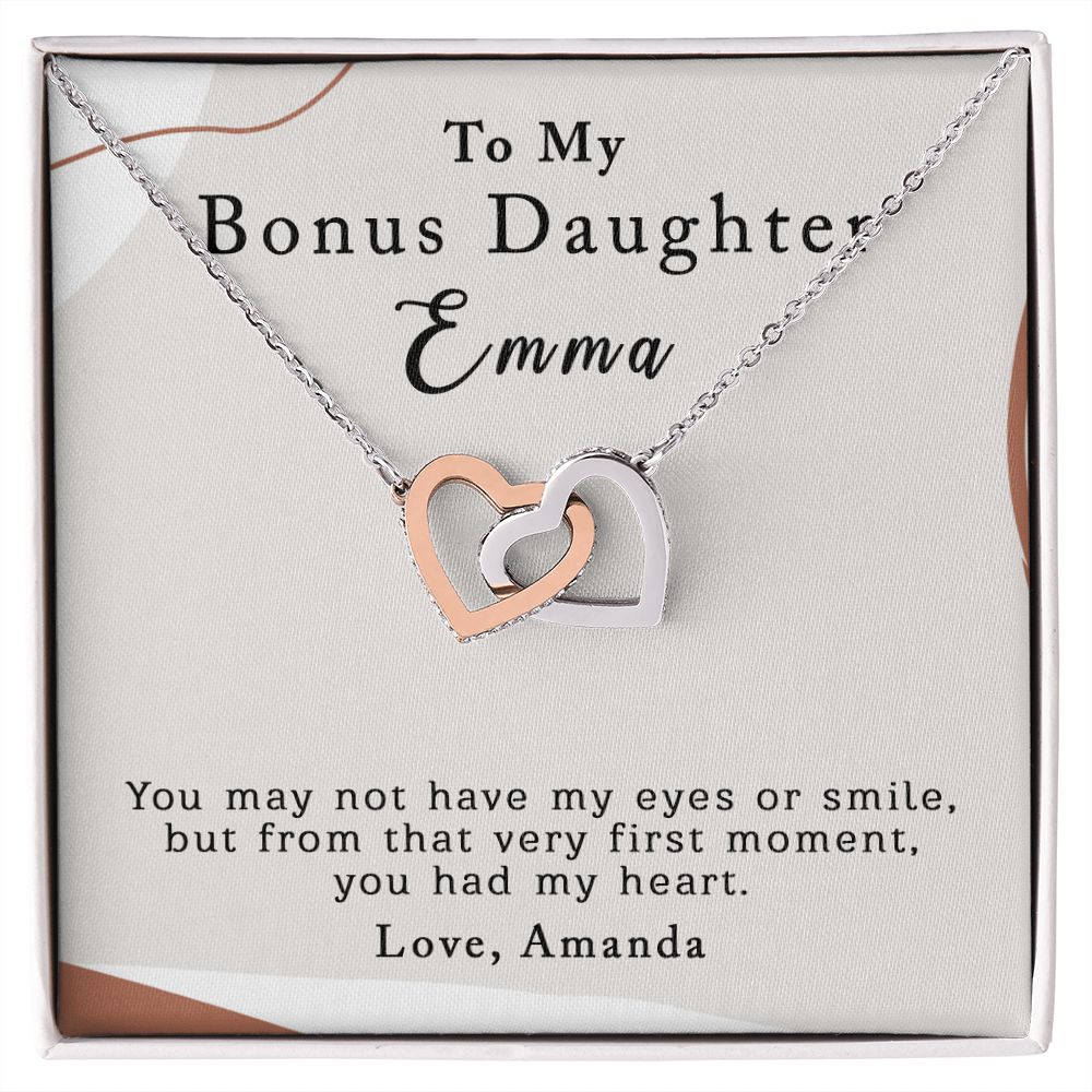 To My Bonus Daughter | Personalized | Interlocking Hearts Necklace - Julri Box