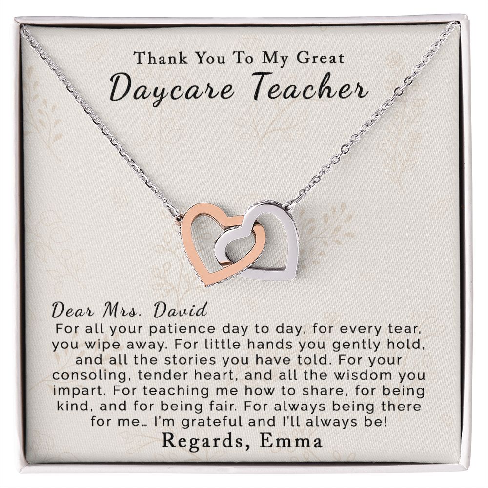 Daycare Teacher | Personalized | Interlocking Hearts Necklace - Julri Box