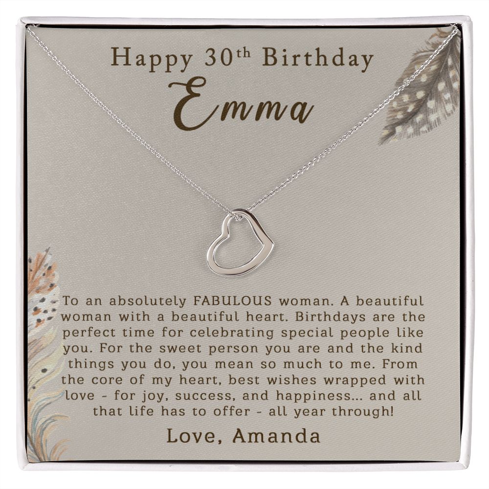 Happy 30th Birthday | Personalized | Delicate Heart Necklace - Julri Box