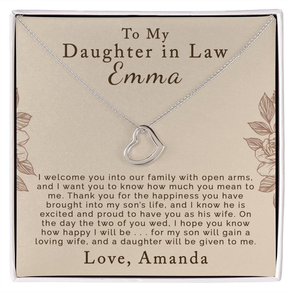 Daughter in Law | Wedding | Personalized | Delicate Heart Necklace