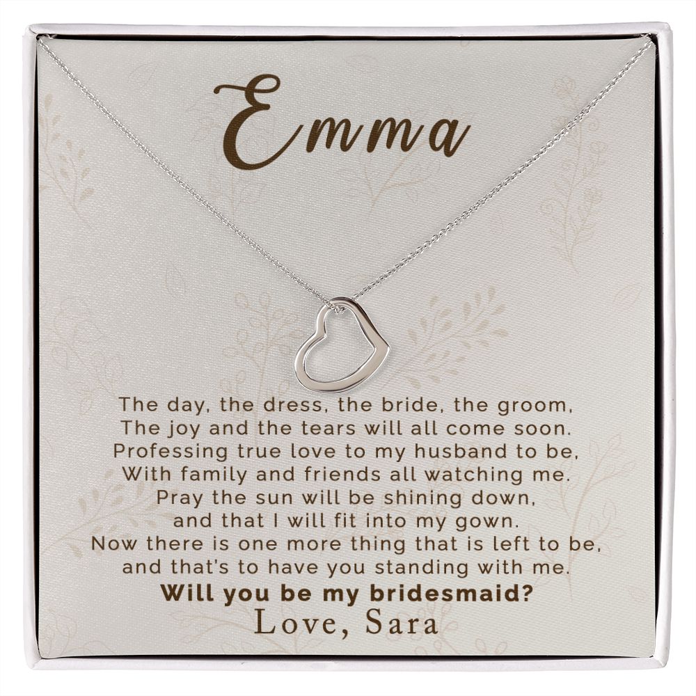 Will You Be My Bridesmaid | Personalized | Delicate Heart Necklace - Julri Box