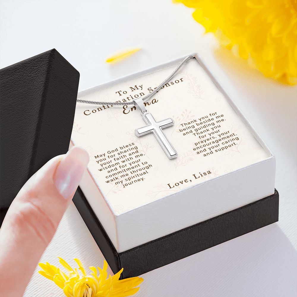 To My Confirmation Sponsor | Personalized | Stainless Steel Cross - Julri Box