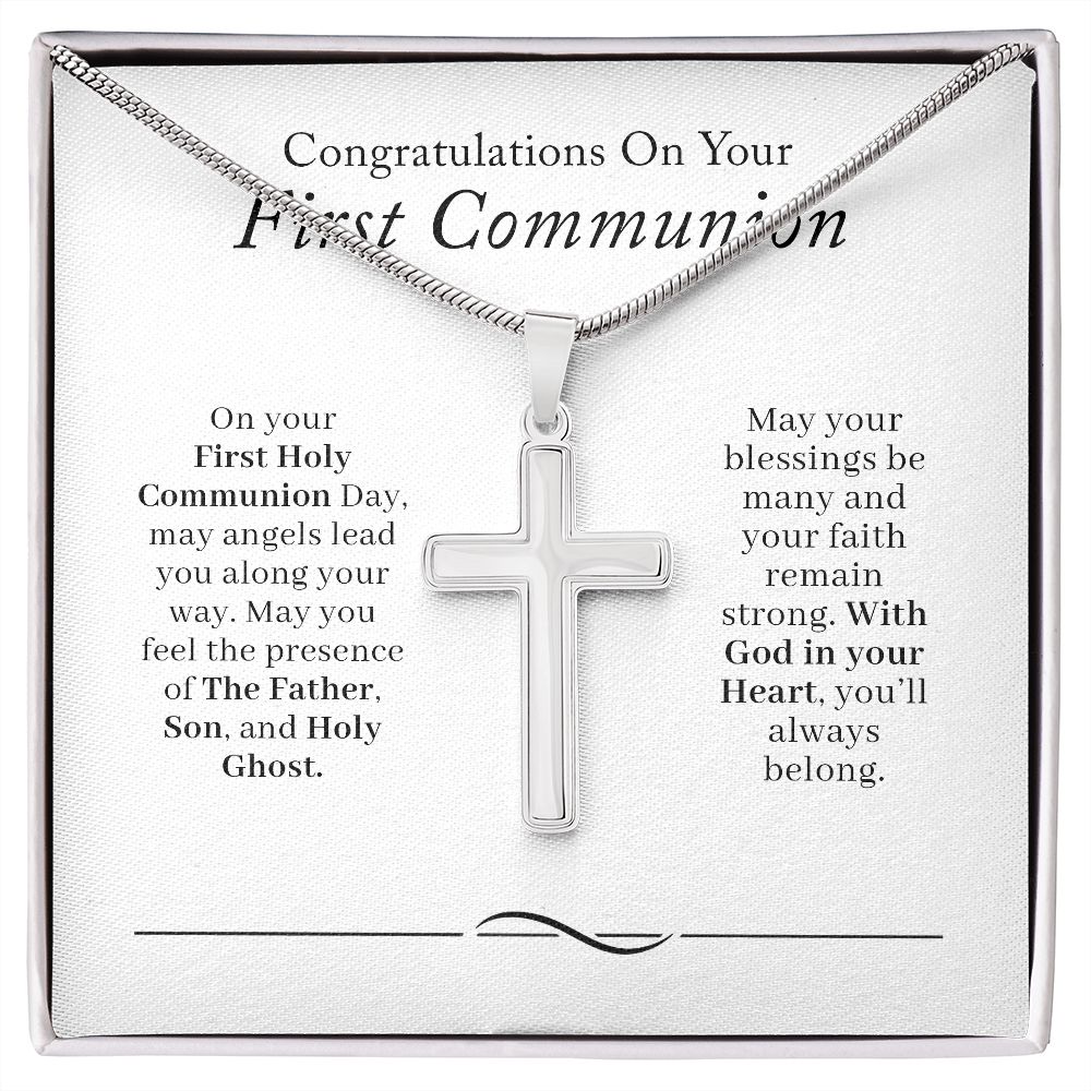 First Communion Gift | Artisan-Crafted Cross with Custom Message Card - Julri Box