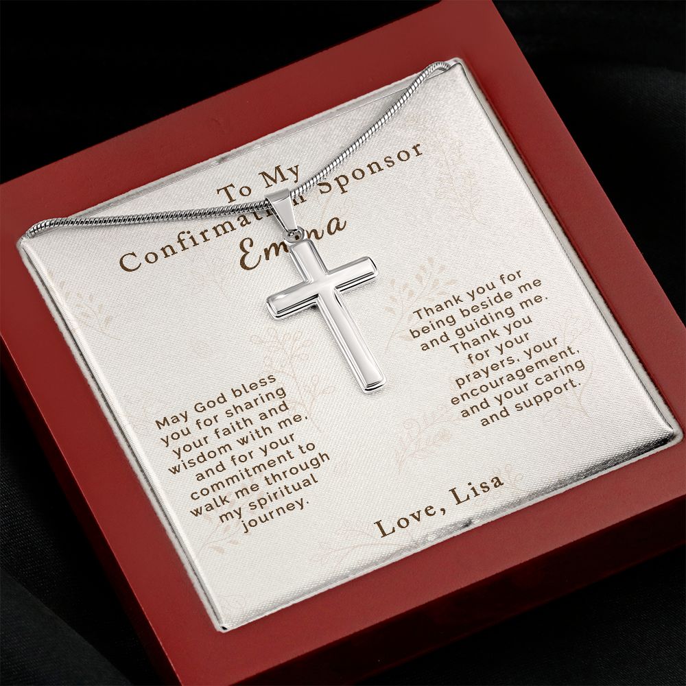To My Confirmation Sponsor | Personalized | Stainless Steel Cross - Julri Box