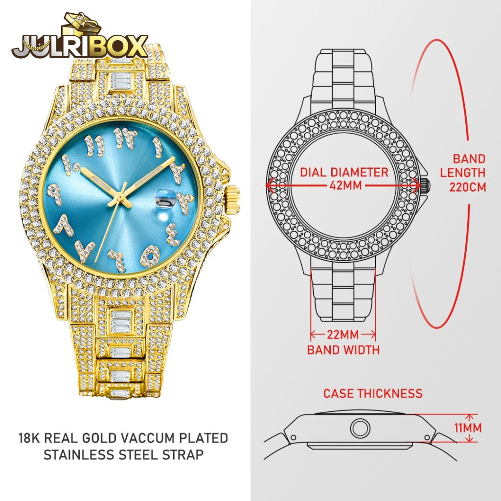 Couple Watch | Luxury Diamond Watches Unique Ice Blue With Arabic Numbers Arab