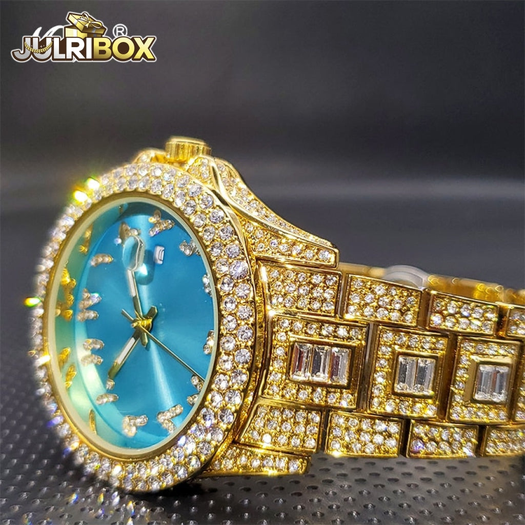 Couple Watch | Luxury Diamond Watches Unique Ice Blue With Arabic Numbers Arab