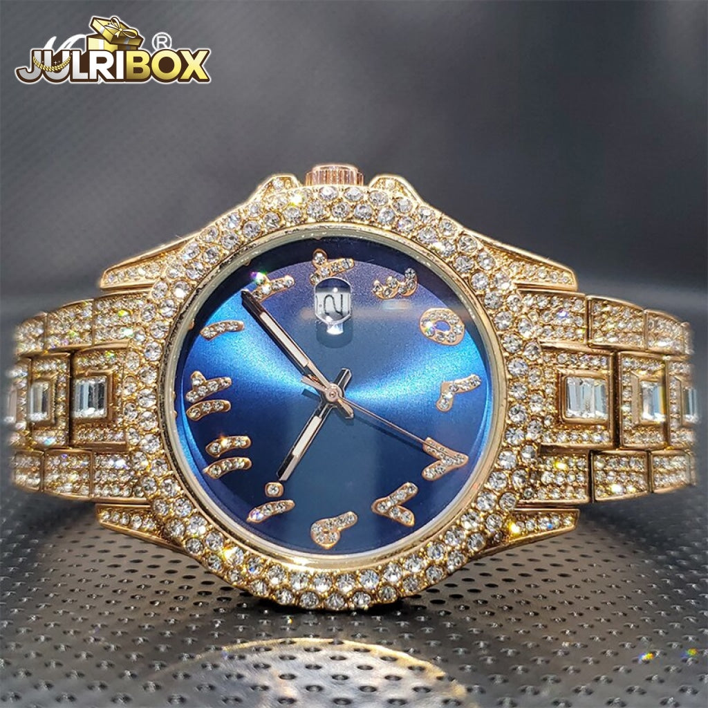 Couple Watch | Luxury Diamond Watches Unique Ice Blue With Arabic Numbers Arab Blue-Rose Gold