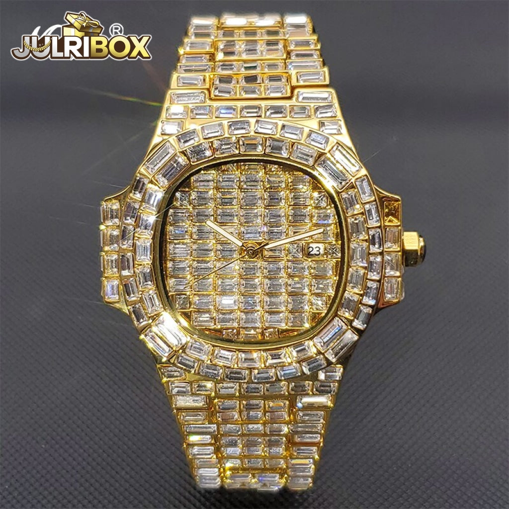 Luxury Watches | Watch Brands Mens Baguette For Sale Hip Hop Iced Out Rectangle Diamond Gold