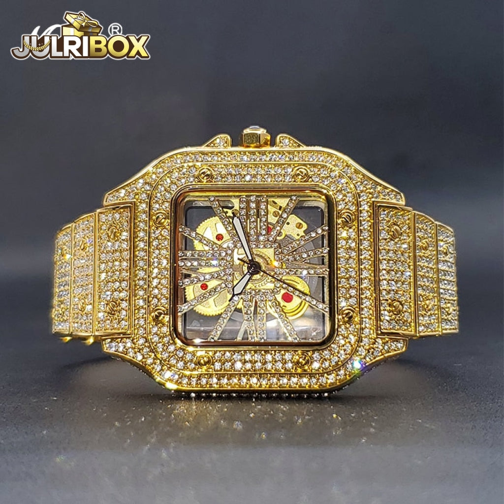 Mens Luxury Watch | Special Trendy Iced Cuban Zircon Hip Hop Watches Quartz Wristwatches Gold