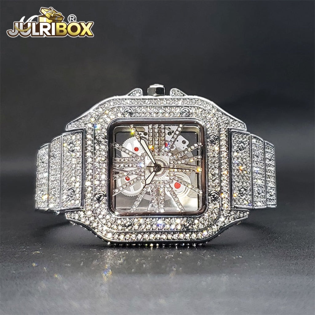 Mens Luxury Watch | Special Trendy Iced Cuban Zircon Hip Hop Watches Quartz Wristwatches Silver