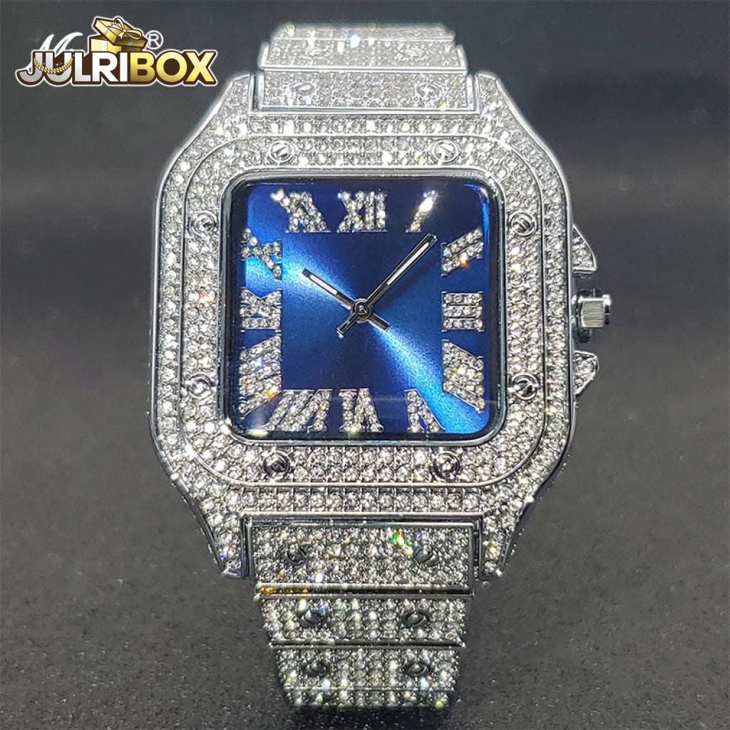 Square Watch | Ice Out Diamond Hip Hop Sunburst Dial Waterproof Quartz Watches